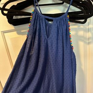 Blue tank with multicolo detail